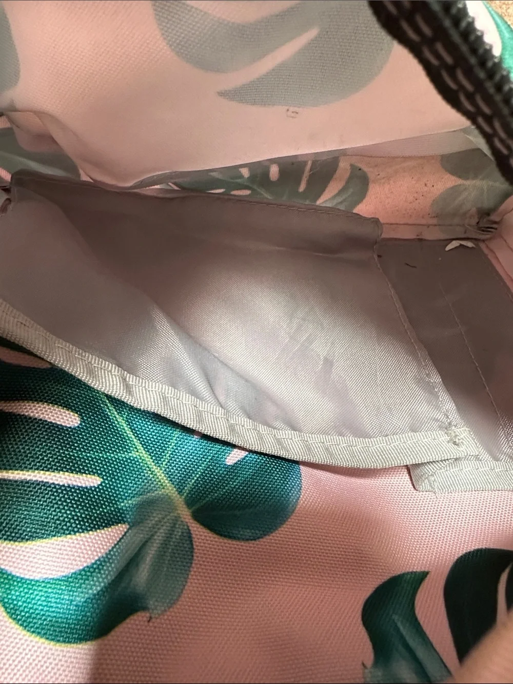 Jansport Pink Backpack with Green Tropical Leaf Print